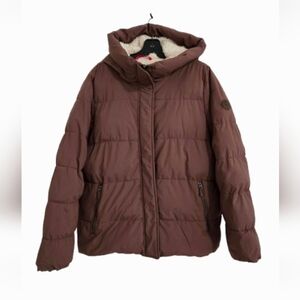 Gerry Outdoor Hooded Puffy Coat Men's Size Large Sherpa Lined Parka Brown